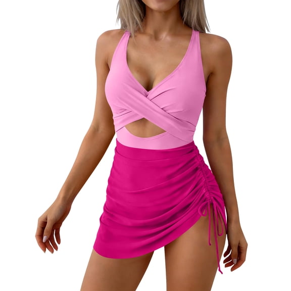 Blmnix Swim Dress Women's Swimsuits Dress One Piece Swimsuit Bathing Suit Pink Sweetheart Swimsuit with Skirt,XL