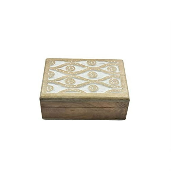 STORE INDYA Wooden Hand Carved Decorative Box with Magic Eye Carving On Top | Treasure Box Jewelry Organizer Keepsake Box Treasure Chest Trinket Holder Watch Box Gifts for her Girl Women