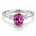 thumbnail image 3 of Gem Stone King 14K White Gold Pink Created Sapphire and White Topaz Engagement Ring for Women | 1.93 Cttw | Oval 8X6MM | Gemstone September Birthstone | Size 8, 3 of 6