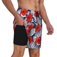 thumbnail image 3 of Haiem Leaves And Flowers Mens Swim Trunks with Compression Liner 2 in 1 Swimming Shorts Stretch Swimwear Quick Dry,Board Shorts-, 3 of 9