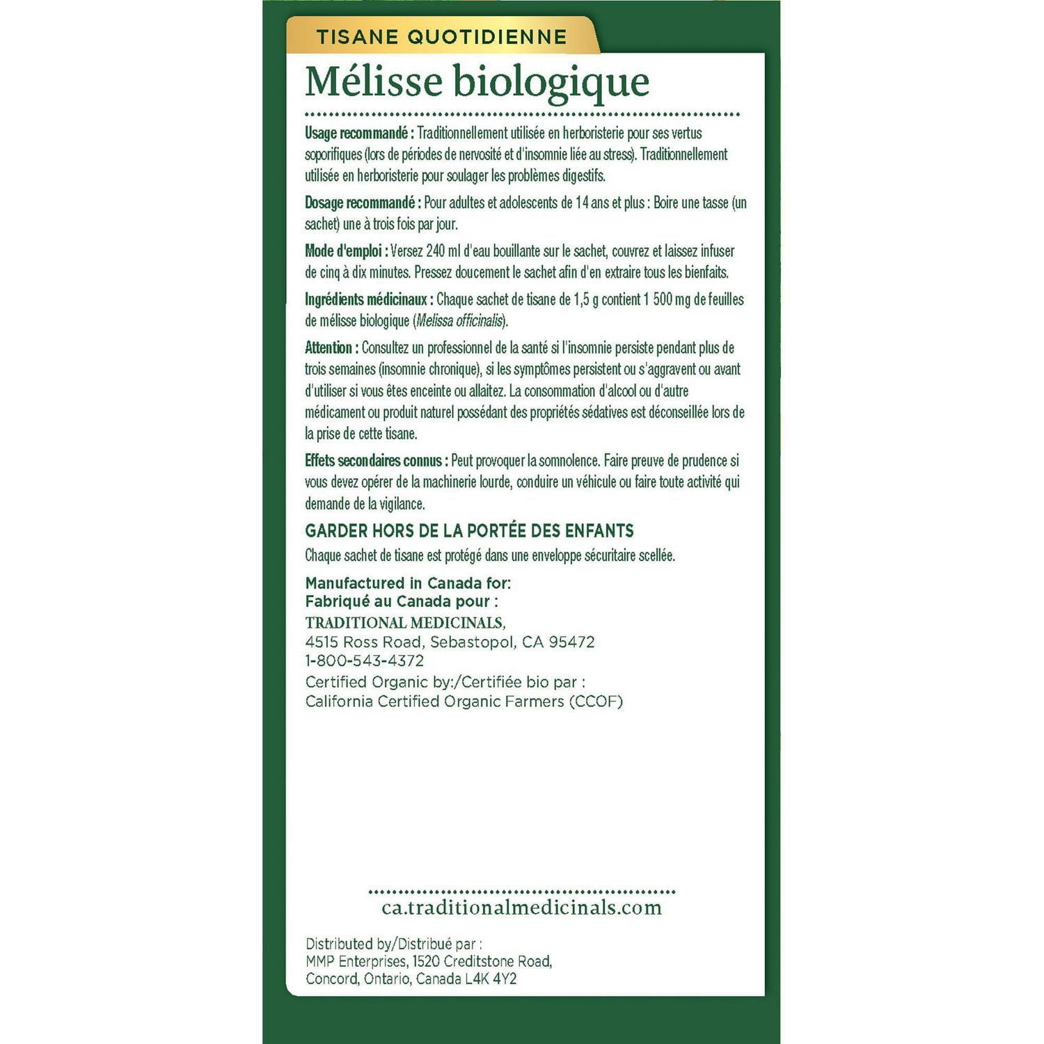 Traditional Medicinals Organic Lemon Balm