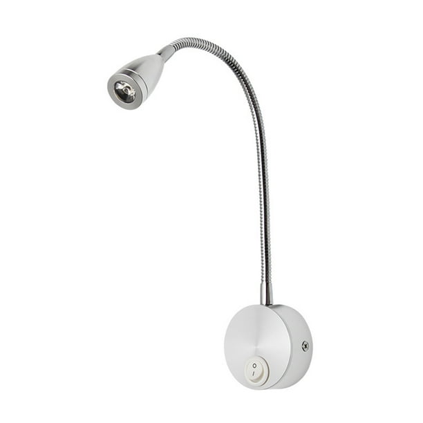 Lámpara de lectura LED de noche, lámpara de pared flexible con cuello de cisne, luz nocturna para dormitorio (plateado cepillado, blanco, 3 W)