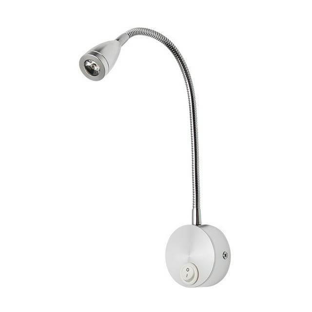 Lámpara de lectura LED de noche, lámpara de pared flexible con cuello de cisne, luz nocturna para dormitorio (plateado cepillado, blanco, 3 W)