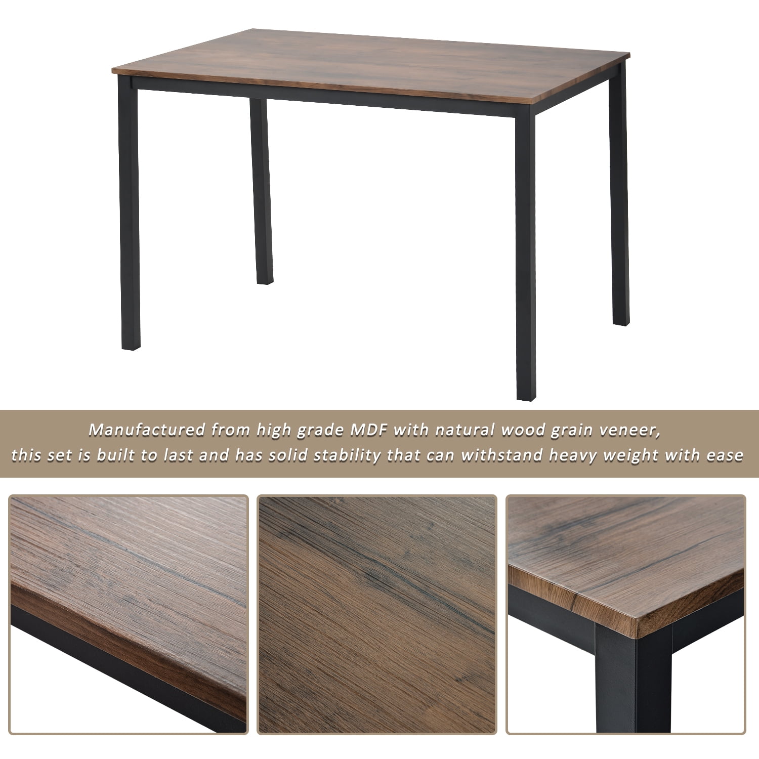 Resenkos Industrial Style 5 Piece Dining Table Set for Dining Room & Kitchen, 1 Table & 4 Chairs, Brown Resenkos Industrial Style 5 Piece Dining Table Set for Dining Room & Kitchen, 1 Table & 4 Chairs, Brown