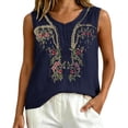 thumbnail image 6 of Delayuji Sleeveless Linen Shirt for Women Embroidery Casual Comfy Tank Tops For Women Linen Shirts Womens Summer Top Loose Lightweight Blouses M-5XL Navy M, 6 of 7