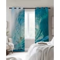 thumbnail image 3 of Teal Blue Coastal Wave Blackout Curtains, Light Blocking Print Window Curtains, Modern Summer Ocean Beach Sea Thermal Insulated Window Drapes for Living Room Kitchen Cafe 2 Panels, 84"W x 63"L, 3 of 9