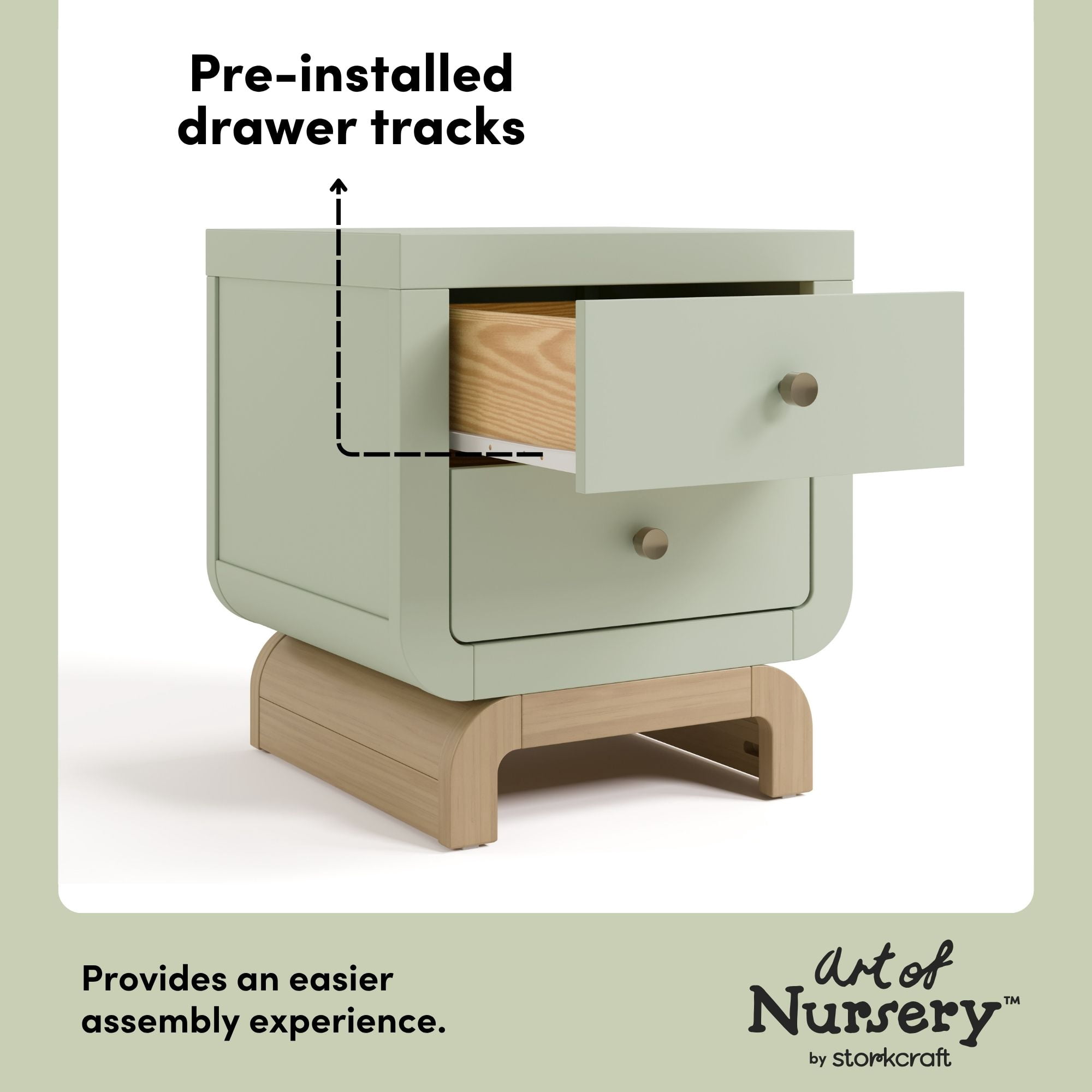 Art of Nursery by Storkcraft Santorini 2 Drawer Children's Nightstand, Sage with Driftwood