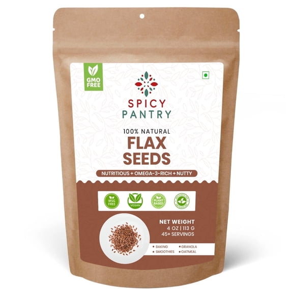 Whole Flax Seeds for Baking & Smoothies – High in Fiber, Omega-3s, Vegan, 4 oz Bag
