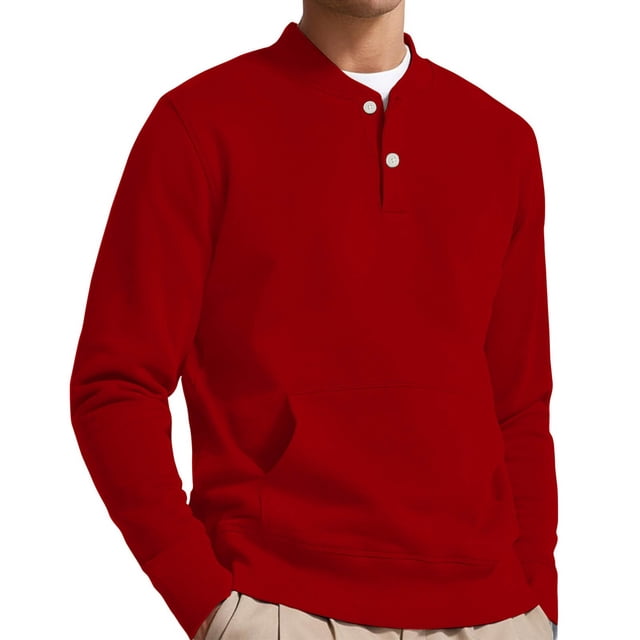 Blusas y camisas de manga larga con cuello en V para hombre, sudadera informal de color liso con bolsillos y botones, camisetas de poliéster de manga larga con cuello en V para hombre