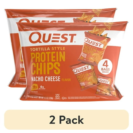 (2 pack) Quest Tortilla Style Protein Chips, Nacho Cheese, Baked, 1.1oz, 4 Count