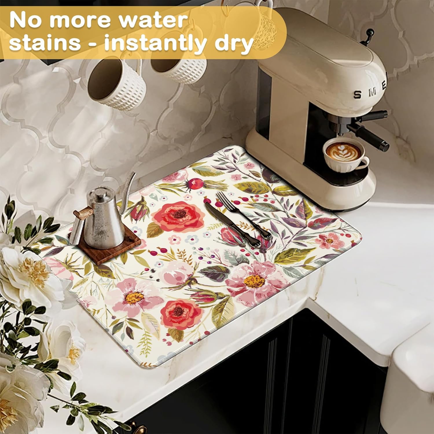 Stove Top Cover for Electric Stove，Christmas Kitchen Decor Vintage Romantic Floral Extra Thick Natural Rubber Glass Top Protector, Prevents Scratching, Expands Usable Space 28.5'''' x 20.5''''