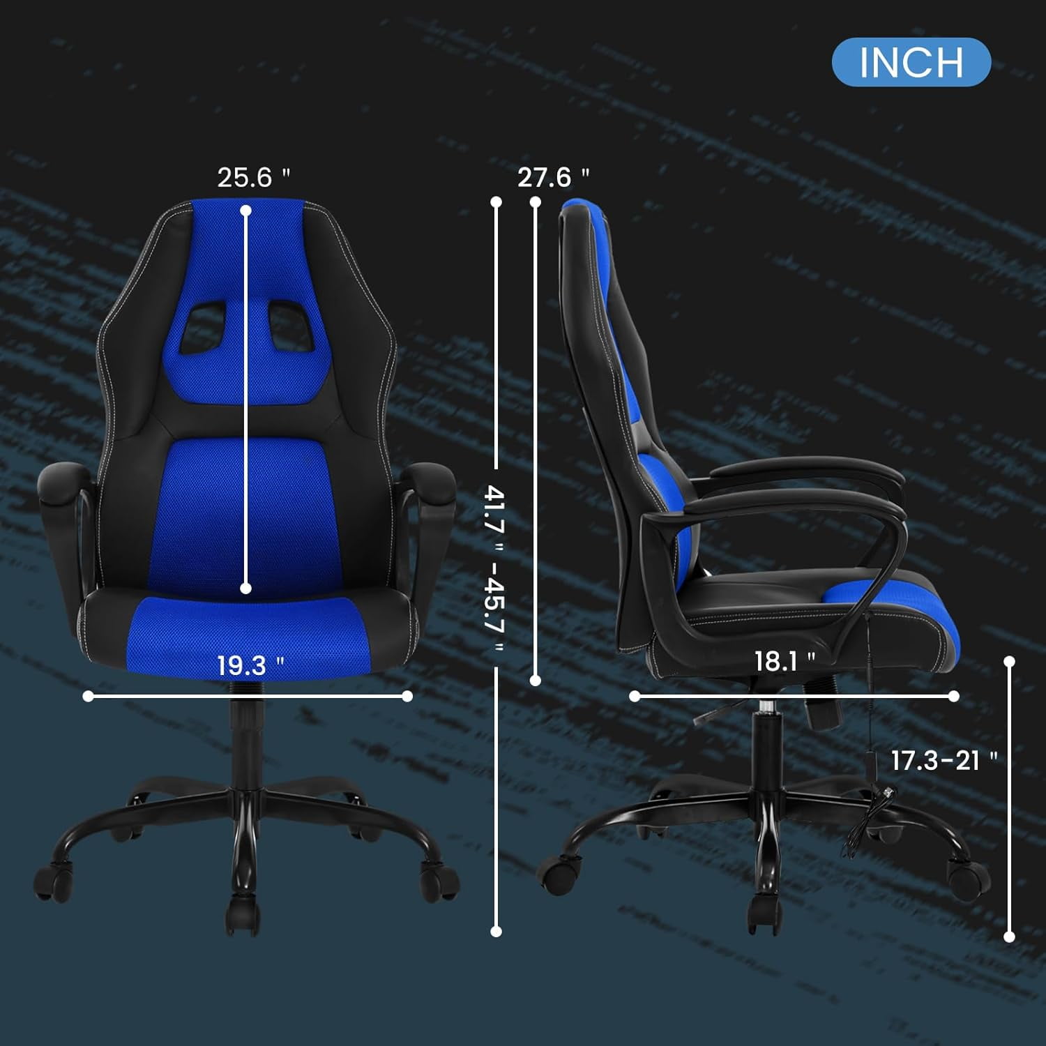 Dkelincs Gaming Chair Massage Computer Chair Ergonomic Video Game Chairs, Adjustable Office Desk Chair with Lumbar Support & Armrest for Teens & Children, Blue