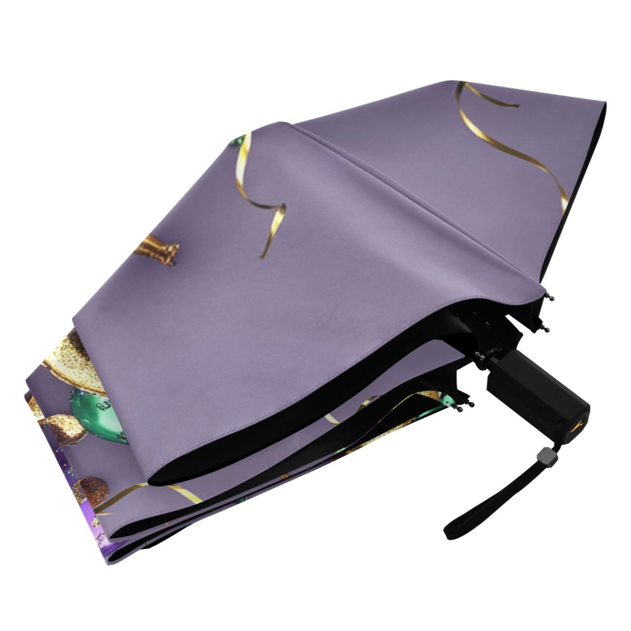 Mardi-gras Colored Balloons All Weather Umbrella Triple Folding Parasol 6 Ribs UV Protection Portable