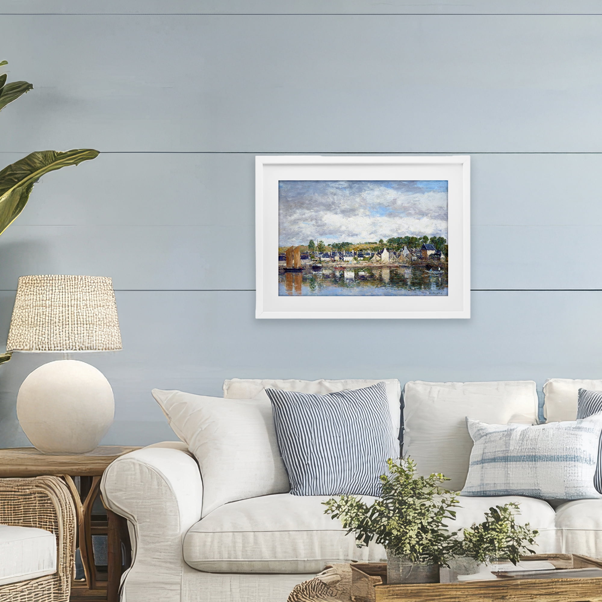 Stupell Industries Village By A River White Framed Print Under Glass, design by Eugene Boudin