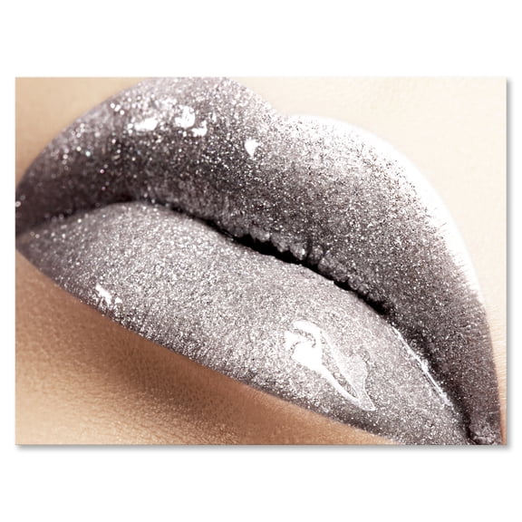 Designart ' Close Up of Female Lips With Glittering Silver ' Modern Canvas Wall Art Print