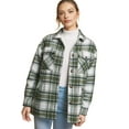 thumbnail image 2 of Love Tree Women's Oversize Sherpa Lined Plaid Flannel Coat Jacket (Olive, Large), 2 of 4