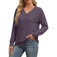 thumbnail image 3 of Tawop T Shirts for Women Womens T Shirts Long Sleeve V Neck Knitted Purple M(Us:6), 3 of 7