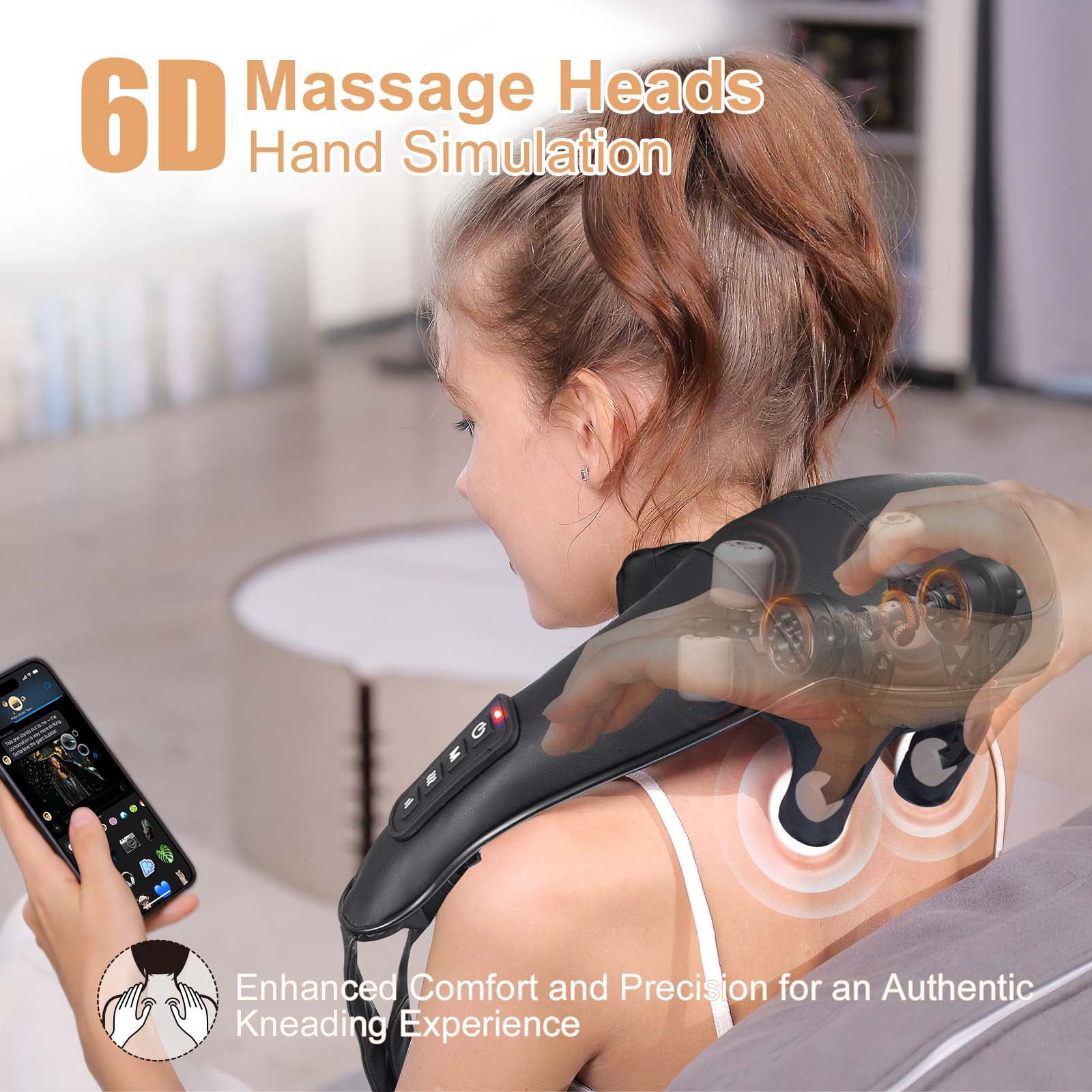MASGRE neck massager, deep tissue massage for pain relief, 6D wireless neck and shoulder massager, with heating function, suitable for neck, shoulder leg, suitable for home, office use.
