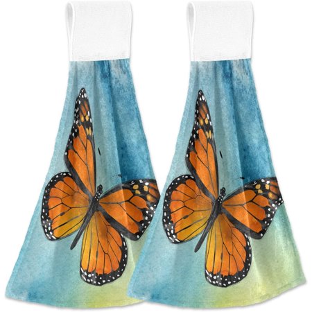 Hanging Kitchen Towel Butterfly Hand Towel 2 Pcs Absorbent Hanging Tie Towels for Bathroom Laundry Room Kitchen 12 x 17 Inches