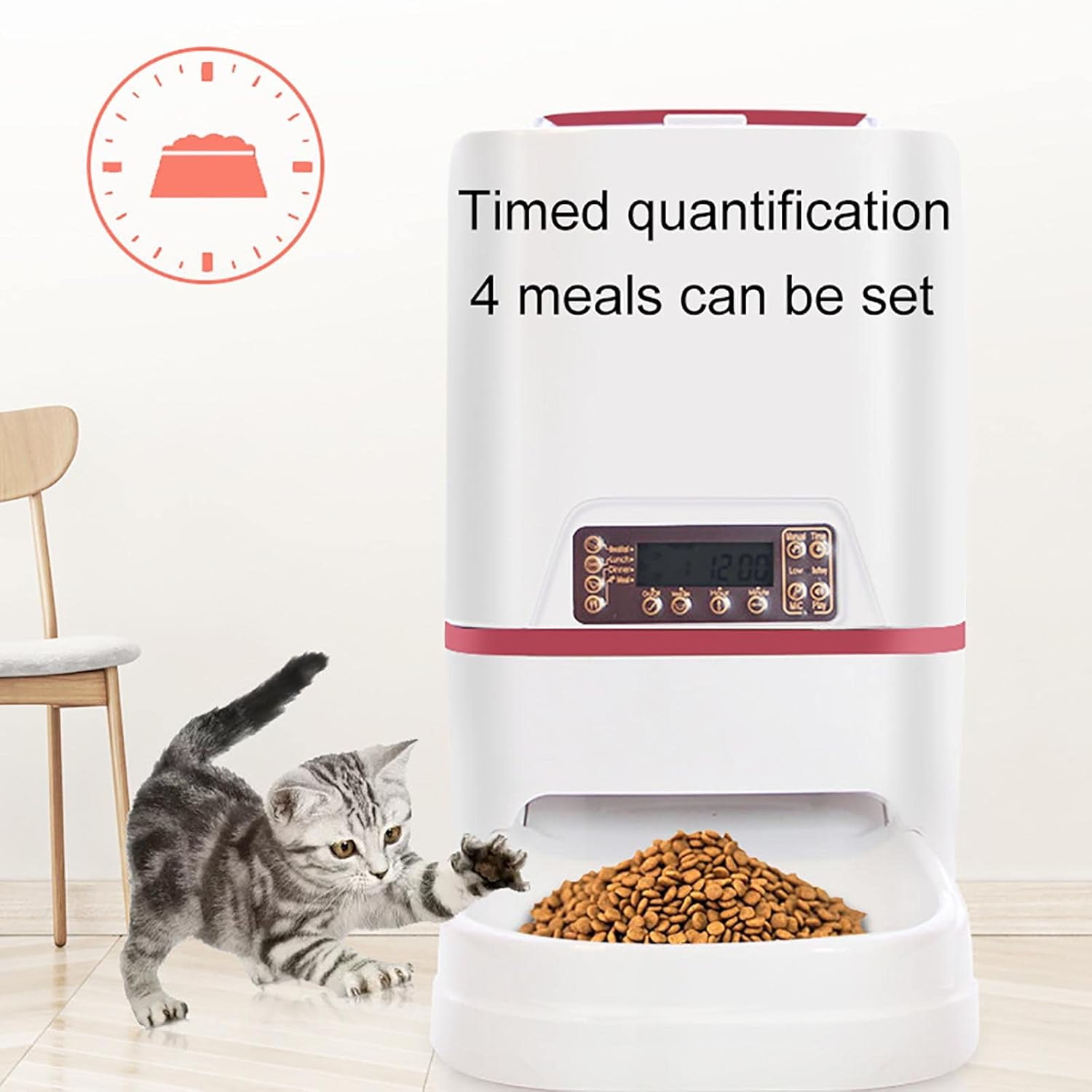 Automatic Cat Feeder, 6L Automatic Pet Dry Food Dispenser, Non-Clog Design, Automatic Feeder with Detachable and Recorder Blue