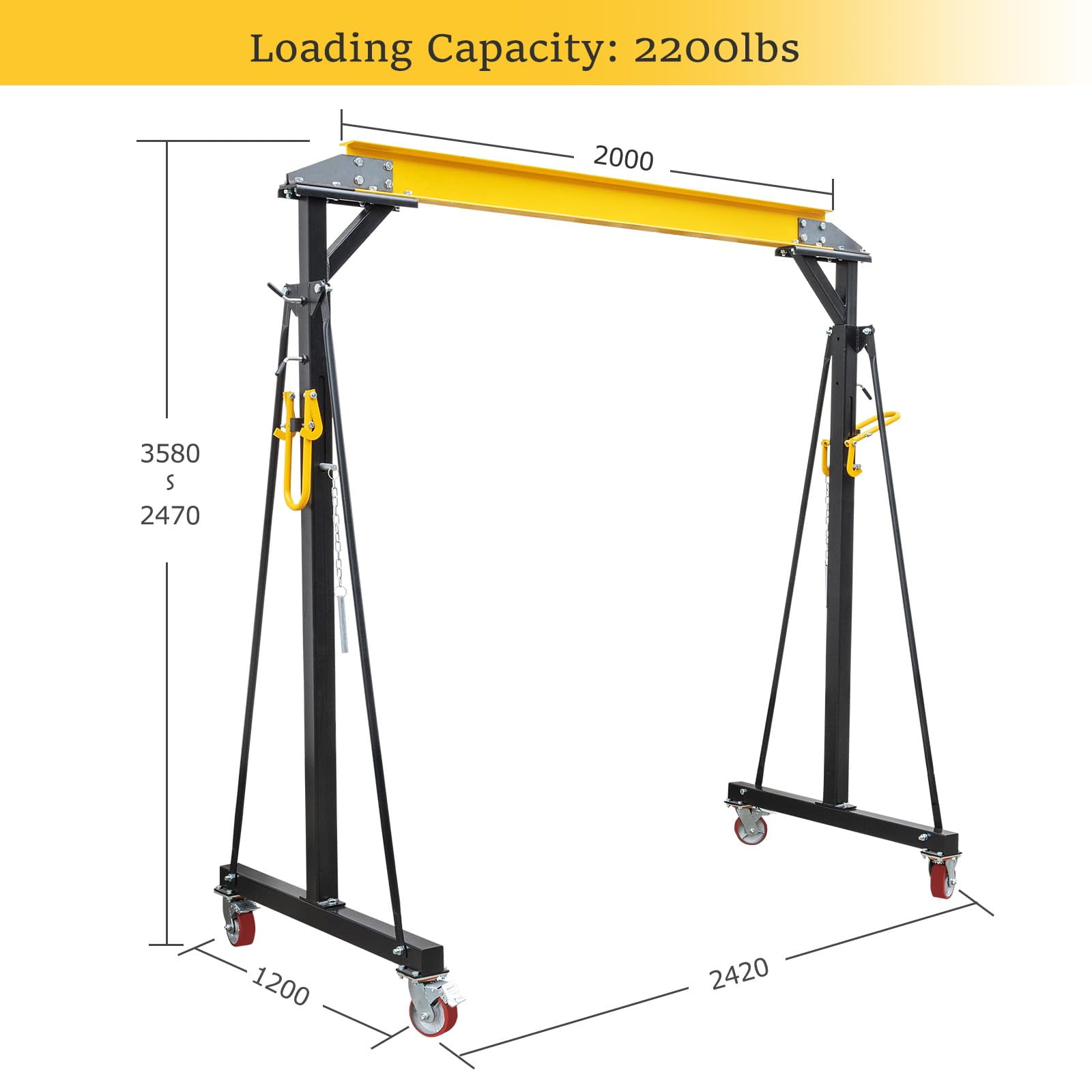 Yeshouse Adjustable Gantry Crane, 1 Ton Portable Lift Hoist with Height Range of 97" to 141", 2200 Lbs Load Capacity, Perfect for Factories, Construction Sites, Warehouses, and Auto Repairs
