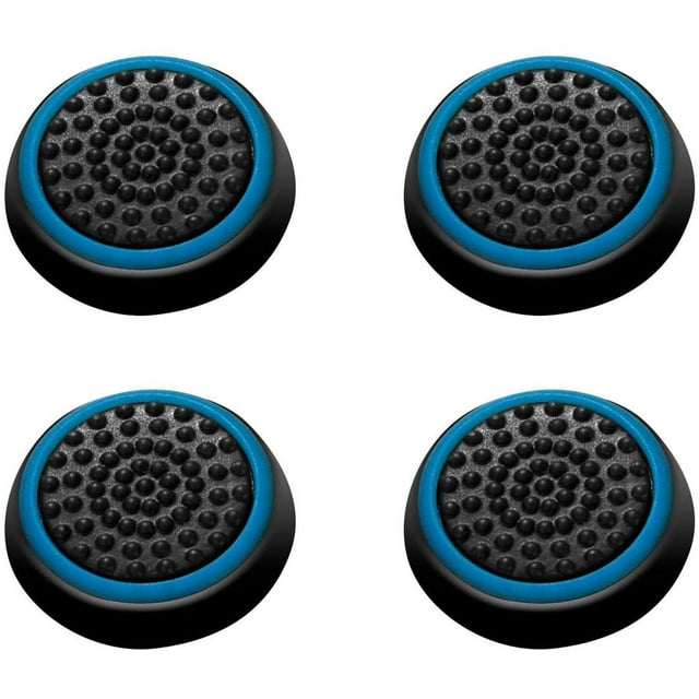 2 Pair / 4 Pcs Wireless Controllers Silicone Analog Thumb Grip Stick Cover, Game Remote Joystick Cap Compatible with PS4 Dualshock 4/ PS3 Dualshock 3/ PS2 Dualshock/Xbox One/360, Black/Blue