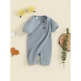 thumbnail image 6 of Caoirhny Newborn Baby Short Sleeve Romper Knit Ribbed Solid Color Cotton Jumpsuits One Piece O-Neck Button Pajamas Playsuit, 6 of 8