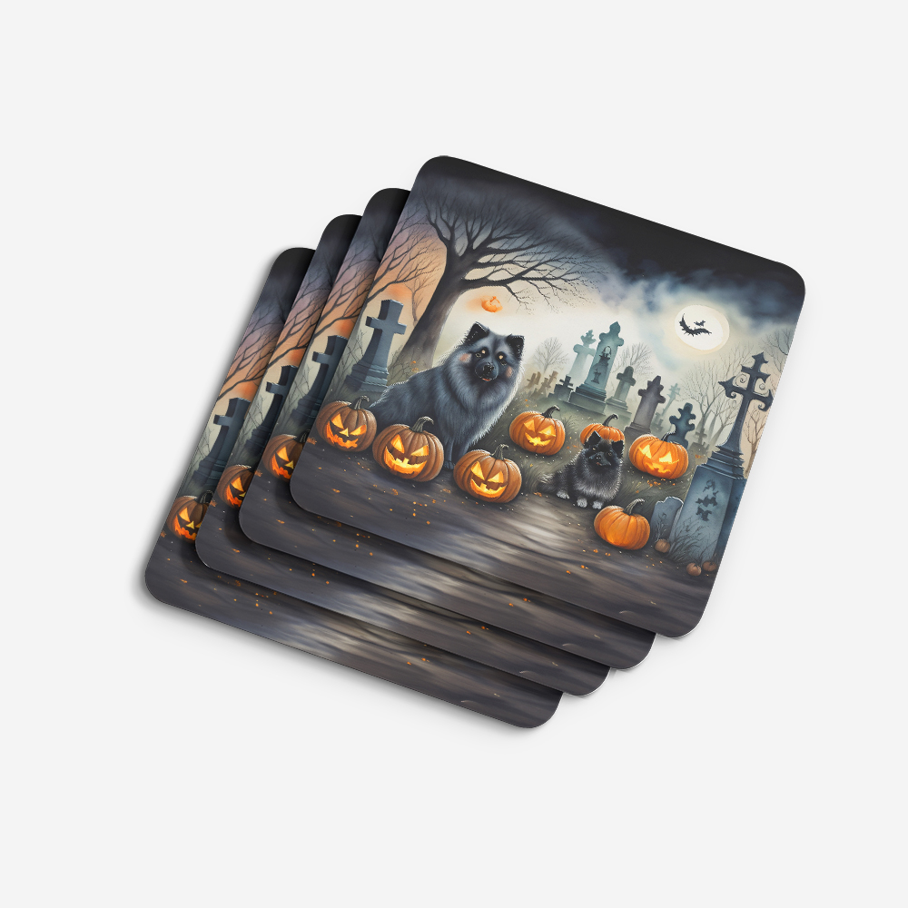 Keeshond Spooky Halloween Foam Coaster Set of 4 3.5 in x 3.5 in