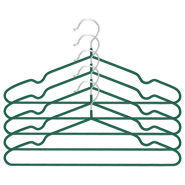 5-Pack of Fabric-Wrapped Metal Hangers Features a Strong Metal Frame,Soft Fabric Coating,Non-Slip Design,preventing Damage,and Providing Secure,Space-Saving Garment Storage. (Green)