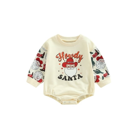 

Emmababy Christmas Baby Rompers with Long Sleeves and Santa Claus Letter Print