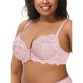 thumbnail image 3 of Deyllo Women's Push up Lace Bra Unlined Full Figue Plus Size Wired Support Unpadded See-Though Bra,Light Pink 36D, 3 of 8