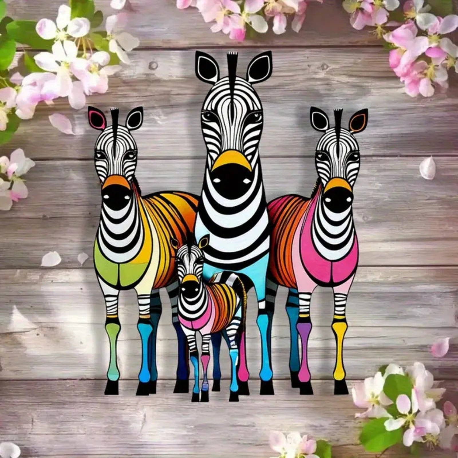 Metal Zebra Family Wall Decor Colorful Iron Art Wall Sculpture For Outdoor Patio Garden Yard 2 Pack
