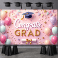 thumbnail image 5 of Pink Theme Graduation Banner Gold Stars Congrats Display Glitter Design Pink Balloons Grad Backdrop for Graduation Ceremony College Graduation Grad Party, 5 of 9
