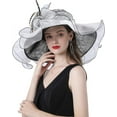 thumbnail image 6 of Organza Church Fascinator Wedding Tea Party Derby Hats for Women Flower Wide Brim Sun Hat, 6 of 6