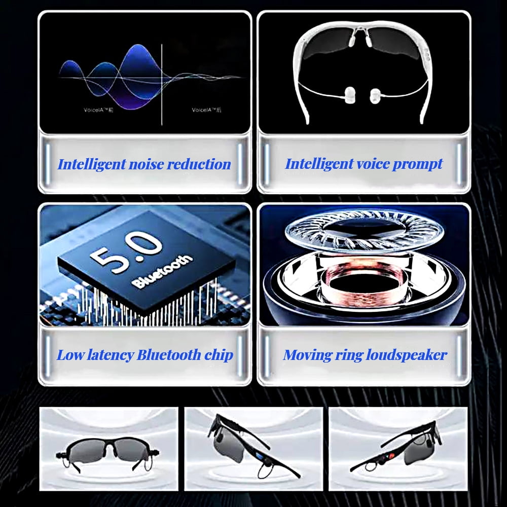 Teblint Sports Sunglasses, Wireless Bluetooth Headset with Sports Polarized Sunglasses, Smart Glasses Headphone Built-in Mic for Outdoor Cycling Running Driving Fishing (Black)