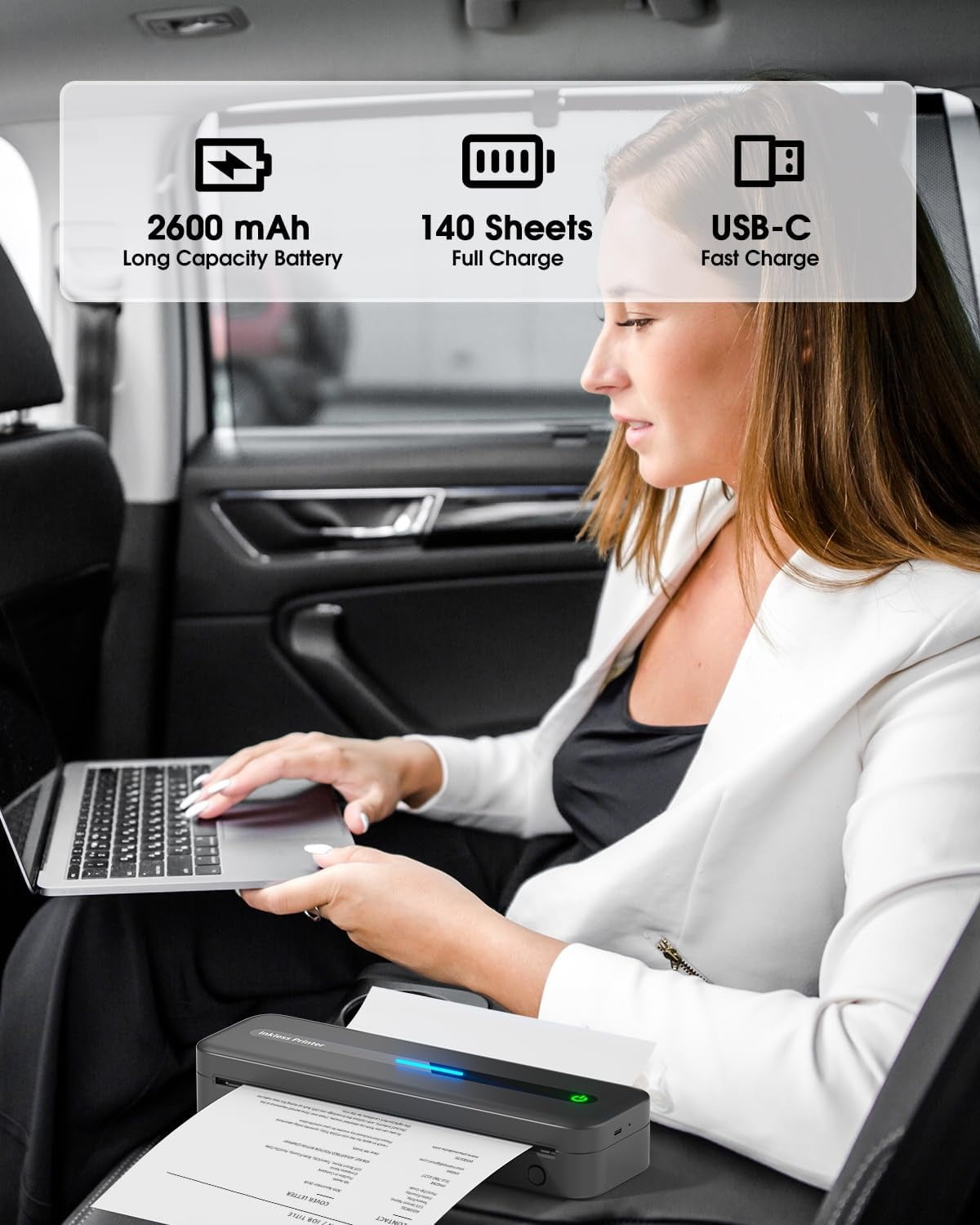 Portable Printers Wireless, M832 Bluetooth Thermal Printer, Inkless Mobile Printer Support 8.5'' x 11'' & A4 Thermal Paper, Compatible with iPhone Android Laptop for Office Car Home