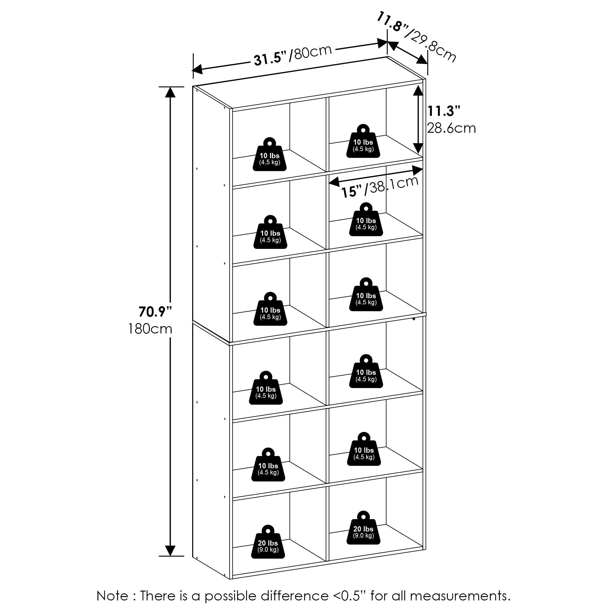 Furinno BASIC 12-Cube Open Bookcase Storage Organizer 12 x 32 x 71 in Espresso
