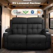 Loveseat Recliner Sofa, Manual Recliners with USB, Cup Holders & Storage Pockets, Pebbled Fabric Reclining Couch for Camper, Home Theater, Black
