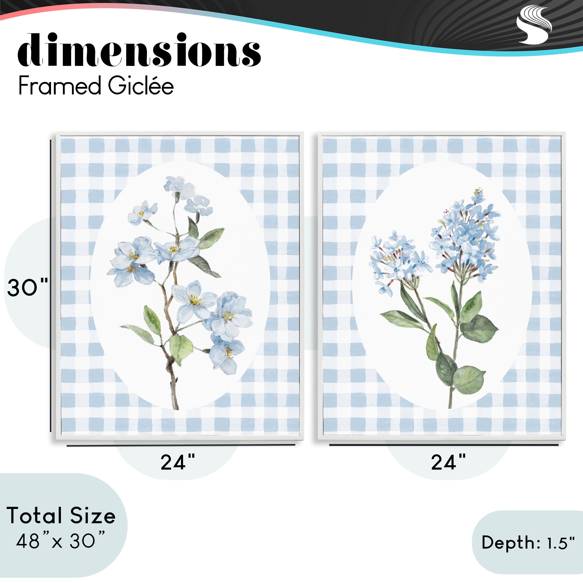 Stupell Industries Blooms on Blue Checkered 2 Piece White Framed Giclee Art Set, design by Lanie Loreth