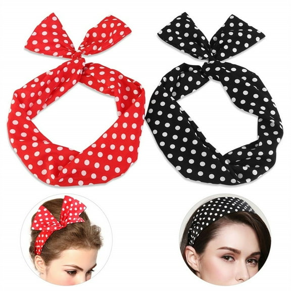 2 Pcs Dot Hair Ties,White Dot Hairband for Women's Hair Accessories,Makeup Headband for Face Wash,Girls Retro Bowknot Headband,Multi-Color