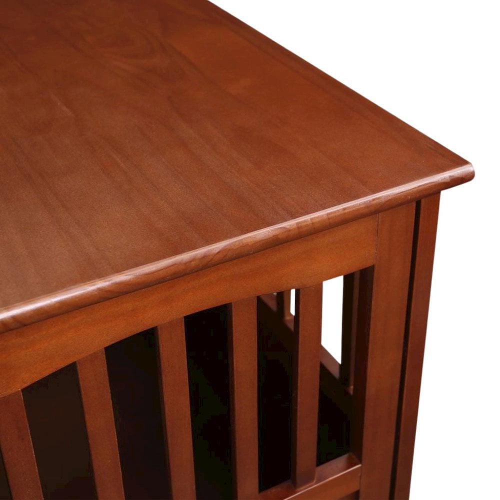 FurniFact Walnut Dog Kennel Furniture with Gate, Solid Wood Dog Crate End Table