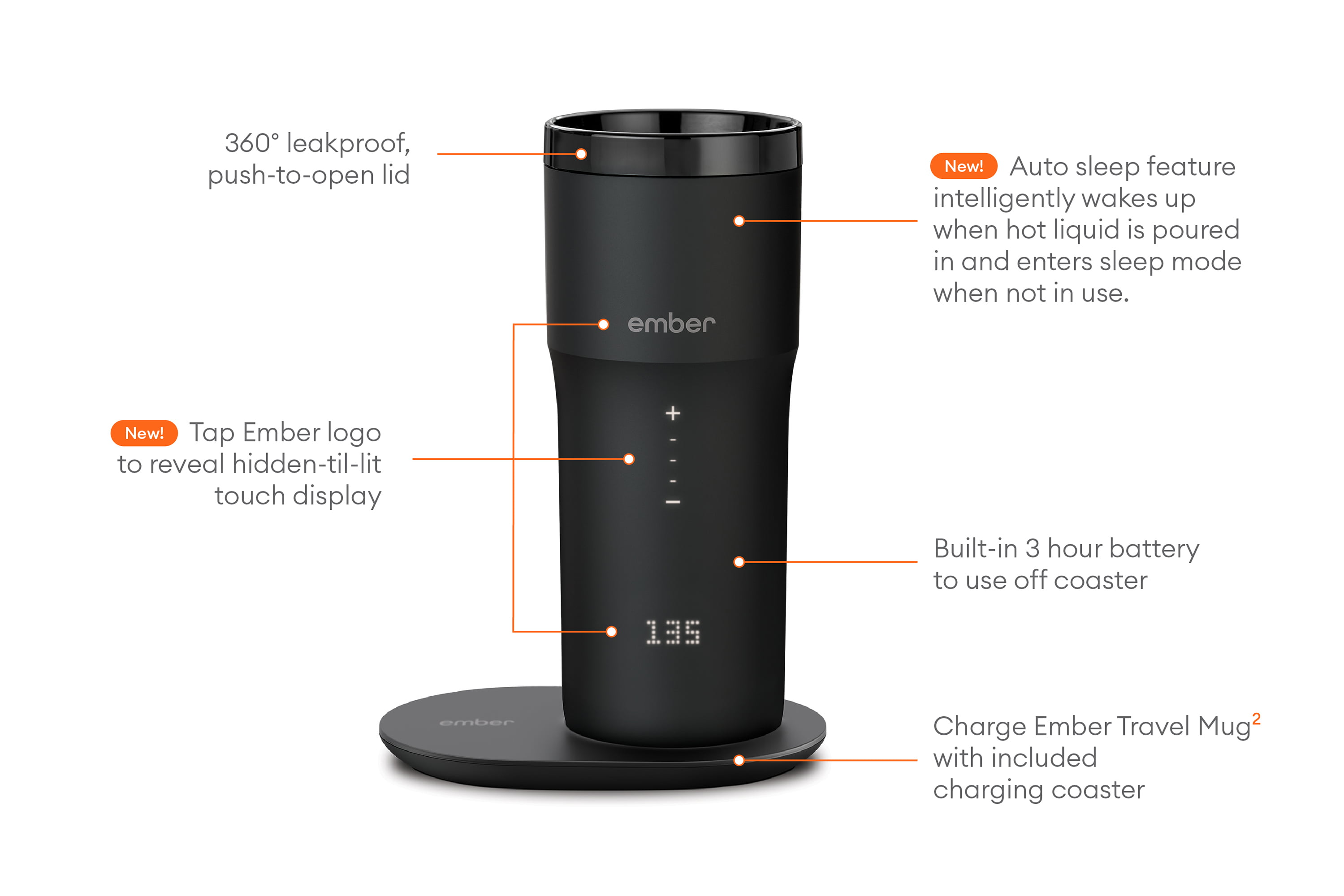 3-HR Battery Life – App-Controlled Heated Coffee Travel Mug – New & Improved Design Black 354 ml Ember New Temperature-Control Smart Mug 2 
