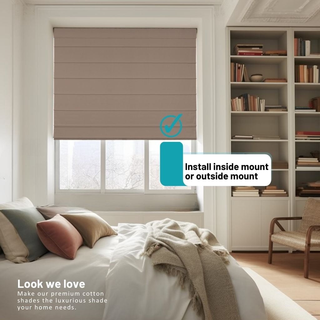 Chicology Cordless Roman Shades, Khaki (Cotton), 23"W X 64"H