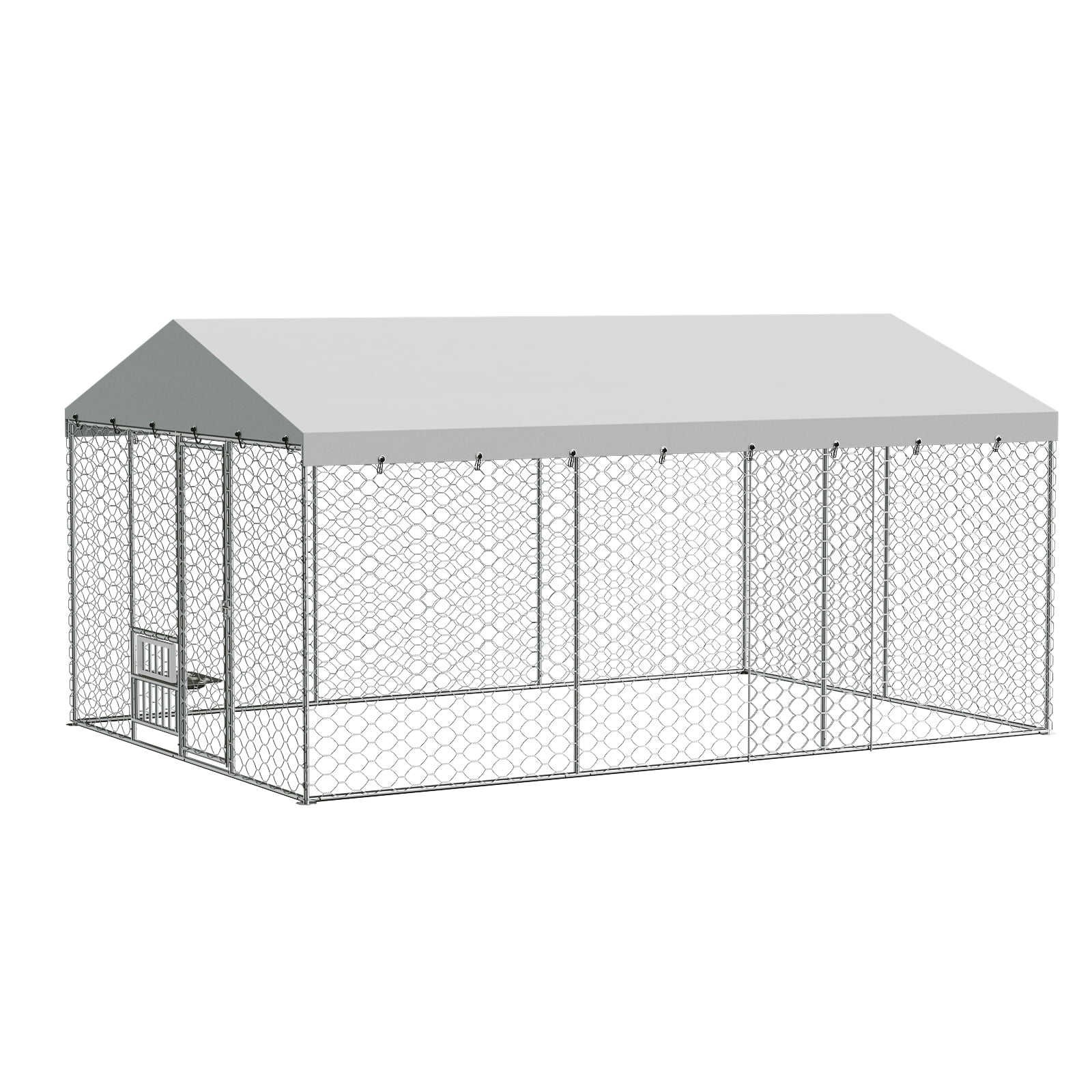 15x10 FT Large Outdoor Dog Kennel with Canopy,Heavy Duty Galvanized Steel,Waterproof Cover,Elevated Feeding Bowls,Escape-Proof Lockable Playpen for Large Dogs & Multiple Pets