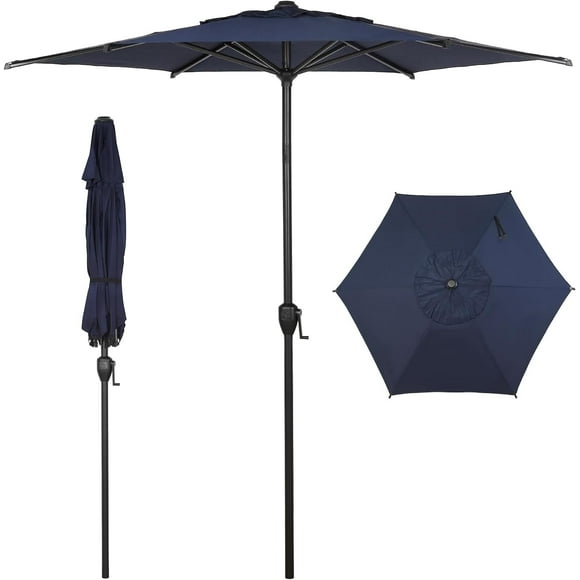 Abba Patio Parasol de Patio Extérieur 7,5 Pieds avec Inclinaison à Bouton-Poussoir et Manivelle, 6 Nervures, Bleu Foncé