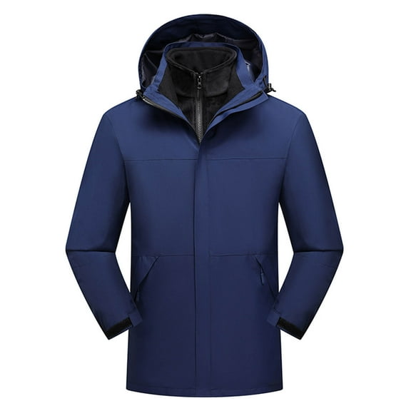 Men's Windbreakers Unisex Hooded Long Sleeve Patchwork Zipper Hardshell Fleece Hiking Wear Outerwear Coat Navy 3XL Windbreaker Jackets for Men