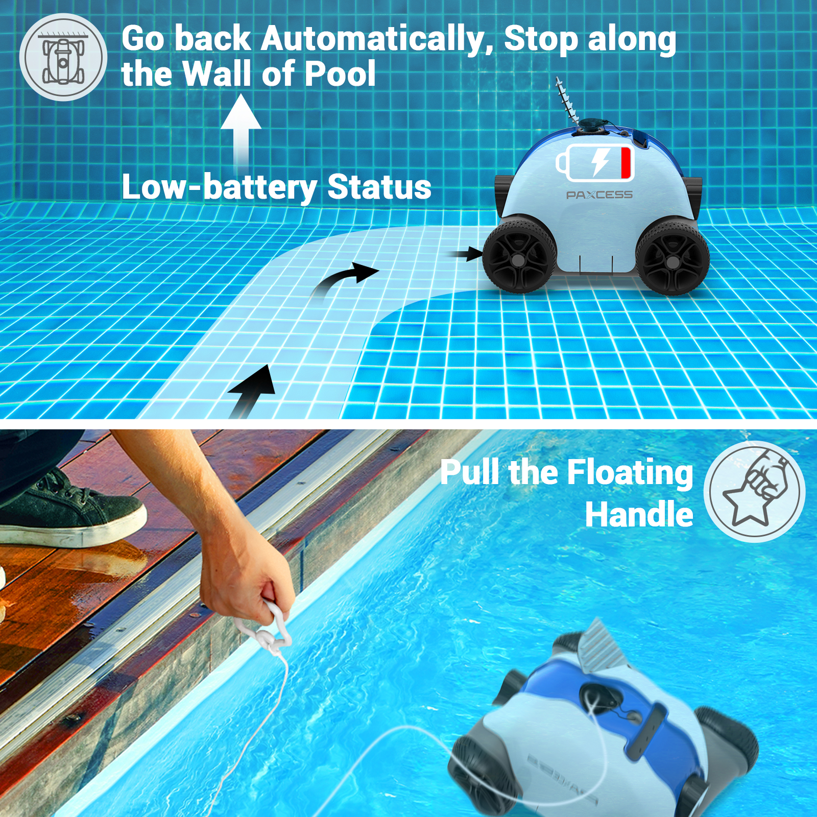 Paxcess Cordless Automatic Robotic Pool Cleaner for in-Ground and Above Ground Swimming Pool - image 4 of 7