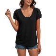 thumbnail image 1 of Camisa de manga corta para mujer, cuello en V, blusa de encaje de ocio, camiseta sin mangas con hombros descubiertos, Top femenino negro L, 1 of 6