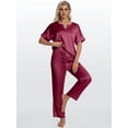 thumbnail image 3 of DAKIMOE Womens Silk Satin Pajama Sets Short Sleeve Pjs V Neck Pajamas for Women with Long Pant S to XL, 3 of 8