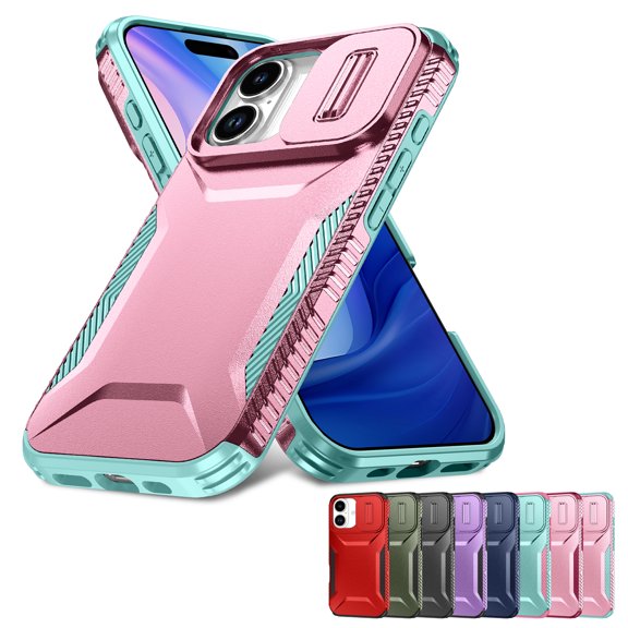 Lunvic Case for iPhone 17, Sliding Camera Lens Cover, Slide Door Protection, Heavy Duty Drop Protection, Hard PC Soft TPU Hybrid Bumper Shell, Rosegold